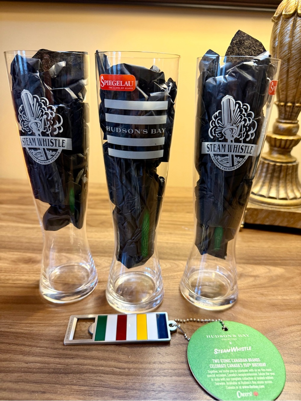 Hudson's Bay Company and Steamwhistle Pilsner glasses x3 and opener